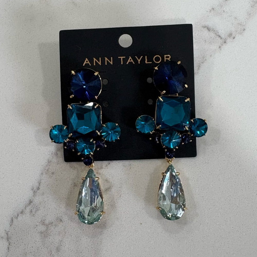 Ann Taylor Blue and Teal Crystal Chandelier Earrings